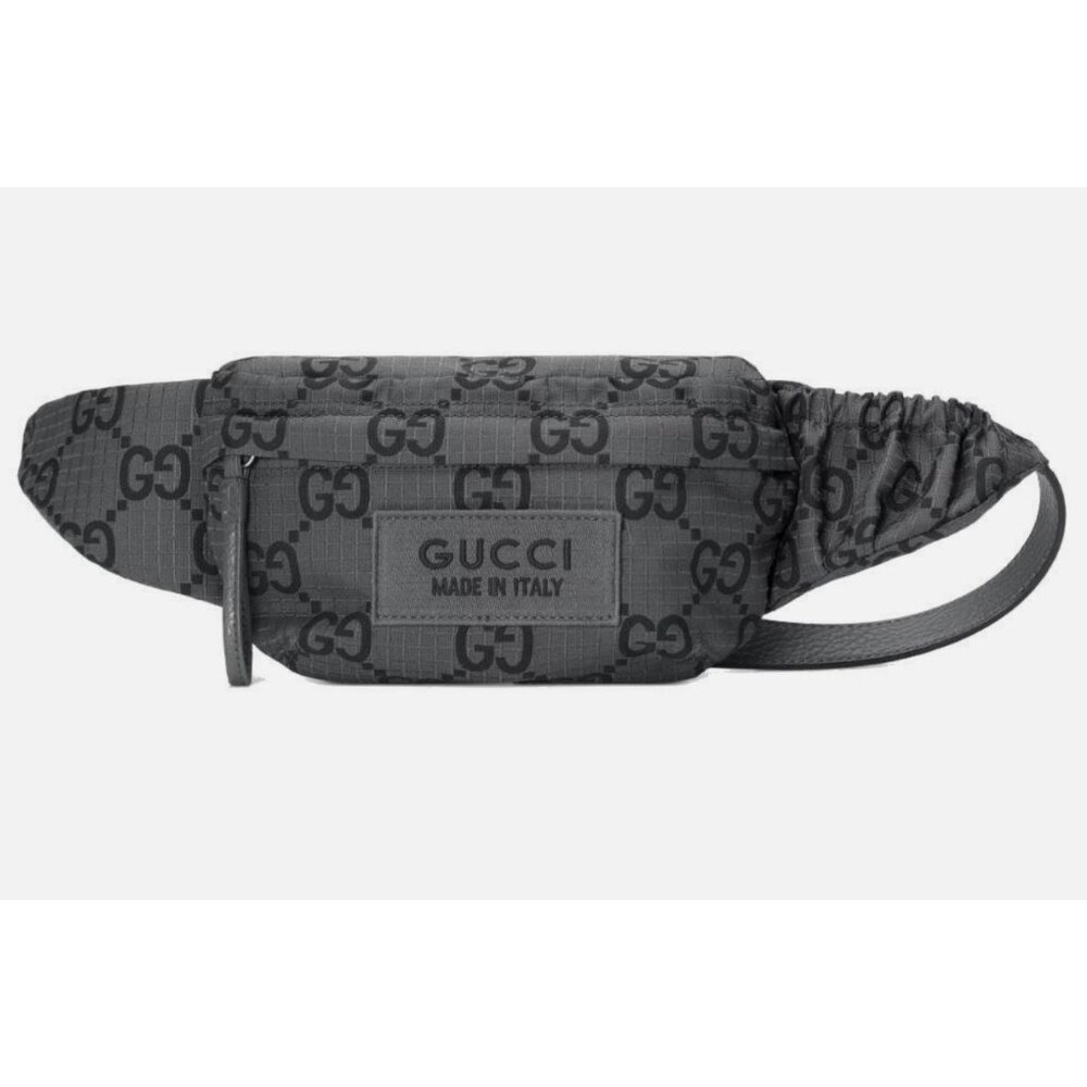 Gucci Ripstop Large GG Monogram Patch Belt Bag Grey Black 90cm 767934